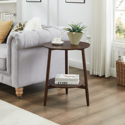 Solid Wood End/Side Table With 2-Tier Storage Shelves,For Living Room, Bedroom, or Office