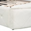 Lit plateforme tapissier en velours avec tête de lit à oreilles, 1 grand tiroir et 2 tabourets de rangement latéraux (beige)-304417775