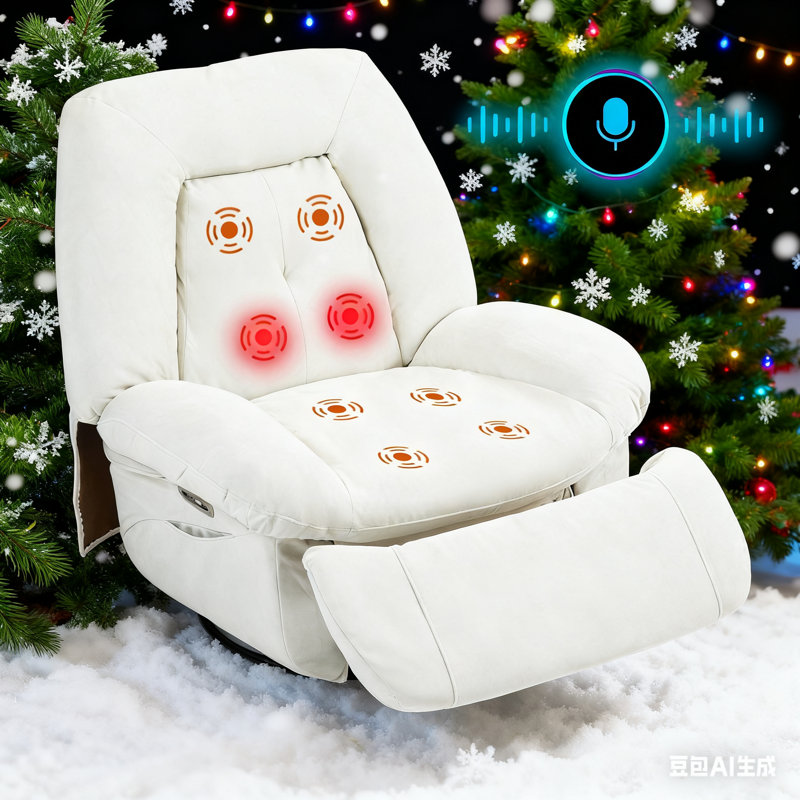 300lbs Electric Massage Swivel Recliner With Heat & Voice Control - Wide Seat Oversized Padded Power Recliner With Lumbar Pillow, Fabric Massaging Chair For Adults