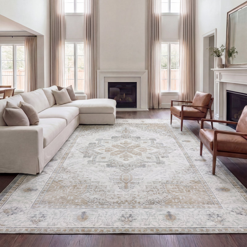 Tapis Eleanor Vintage Medallion, Crème/beige, Rectangle de 5 pi x 8 pi