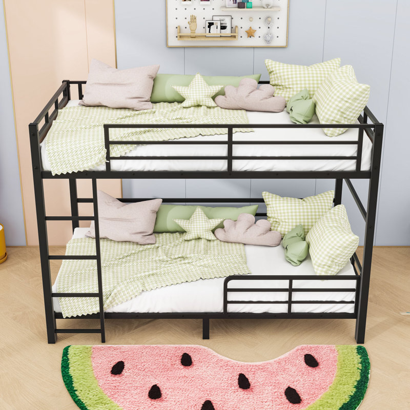 Metal Bunk Bed With Safety Rai, Walnut, Extra Long Twin Over Extra Long Twin