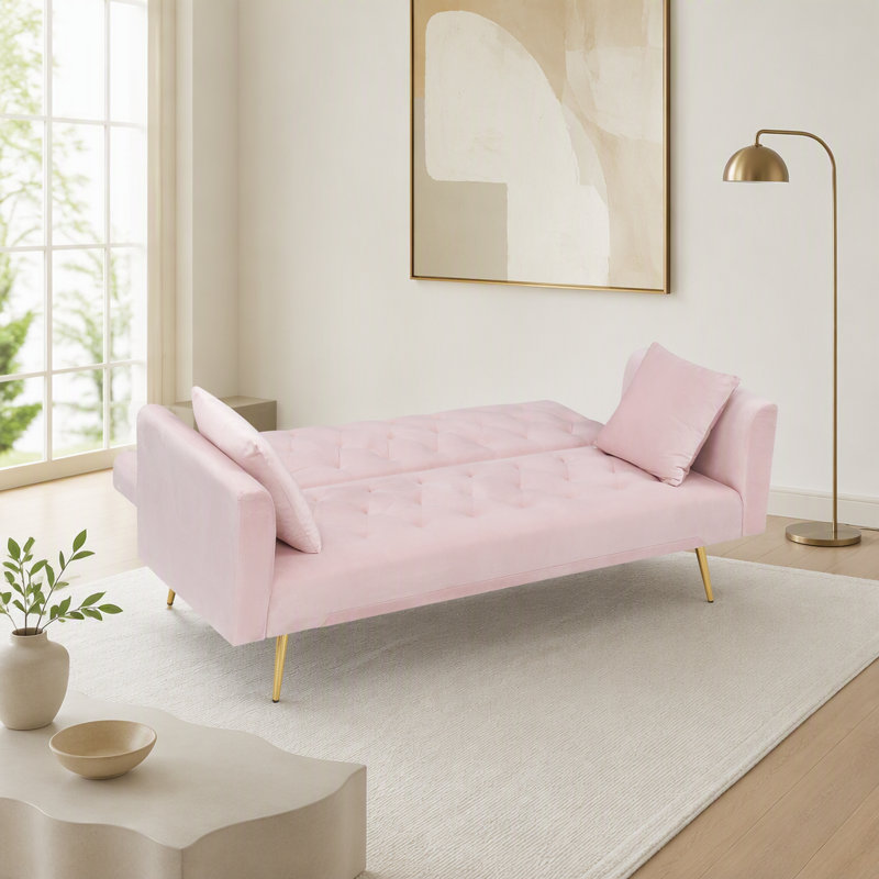 Canapé-lit double convertible pliant pour salon Eta, Velours rose