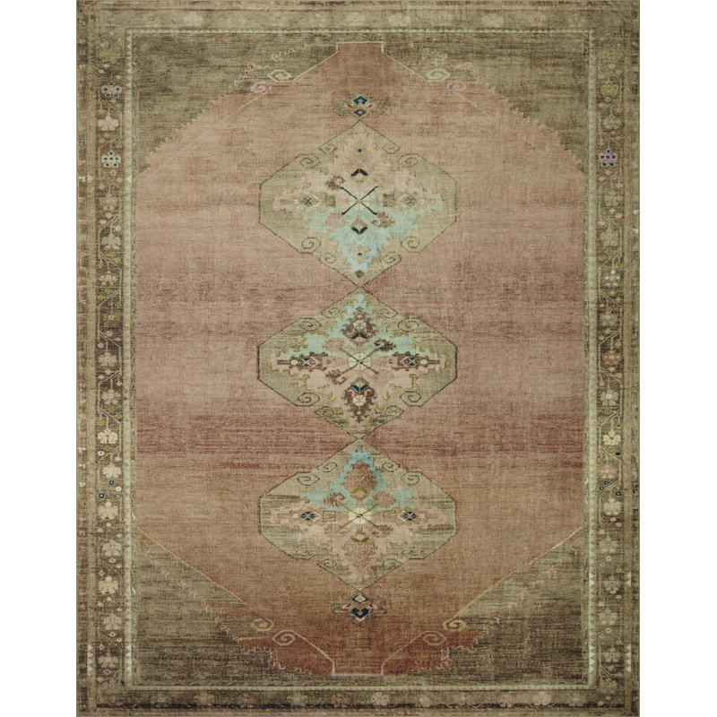 Sinclair Clay Tobacco 9' x 12' Washable Synthetic Area Rug