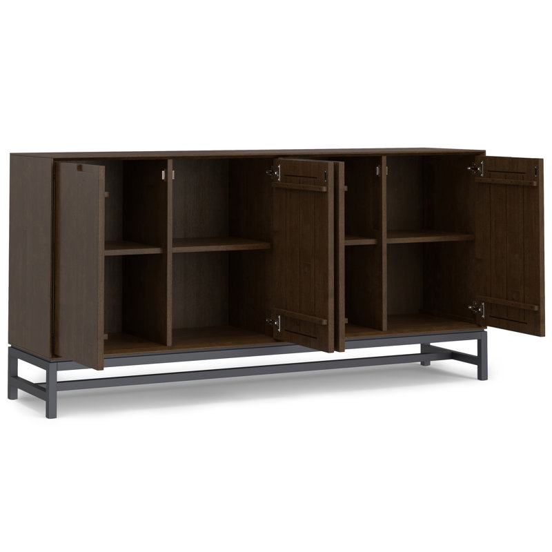 Banting 72"W Solid Wood Modern Industrial 4-Door Sideboard Buffet with Adjustable Shelves and Metal Base