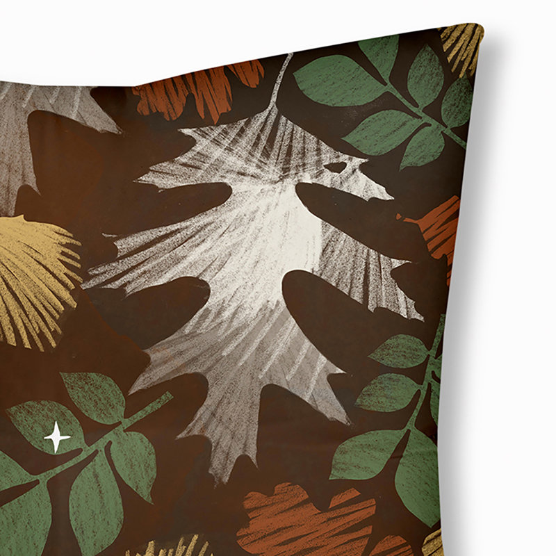 339_Oreiller capitonné à motif de feuilles d'automne, Brun, 26 po x 26 po