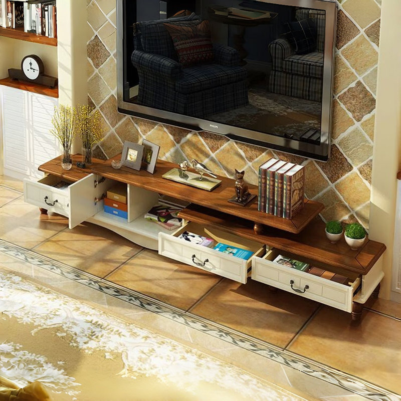 American-style Country Solid Wood TV Cabinet, Brown/Off White