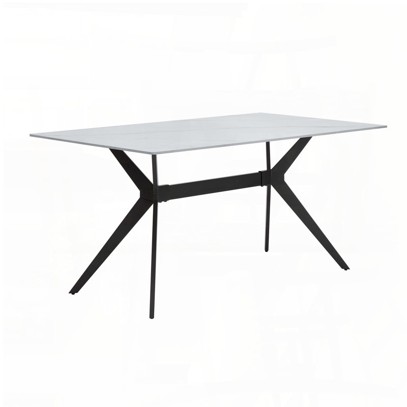 Table de salle à manger contemporaine avec plateau en marbre fritté d'aspect marbre