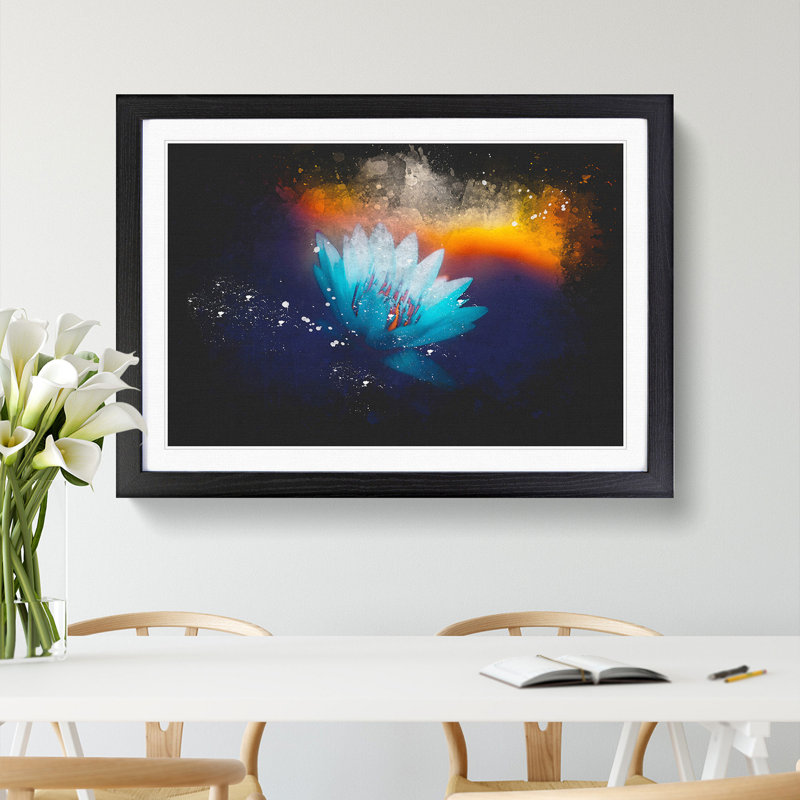 Lotus Flower - Picture Frame Graphic Art Print, 33cm H x 45cm W x 2cm D, Black Framed