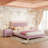 Philip Velvet Upholstered Platform Bed with LED Lights & 2 Nightstands-450958053