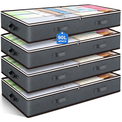 39.37" x 19.69" x 7.09" Under Bed Storage Box Set, 4-Pack Breathable Non-Woven Fabric Organizer with Double Zippers