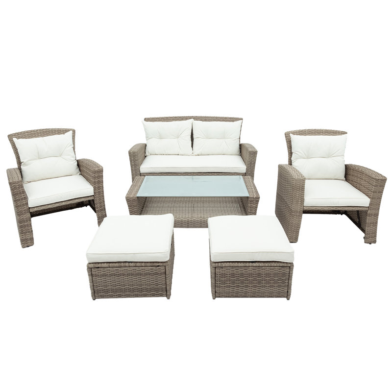 U-Style Patio Furniture Set, Beige Fabric