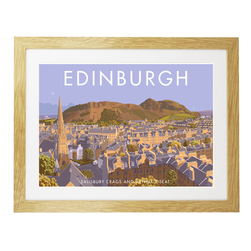 Arthur's Seat Edinburgh - Print, 30cm H x 40cm W x 1cm D, Oak Framed