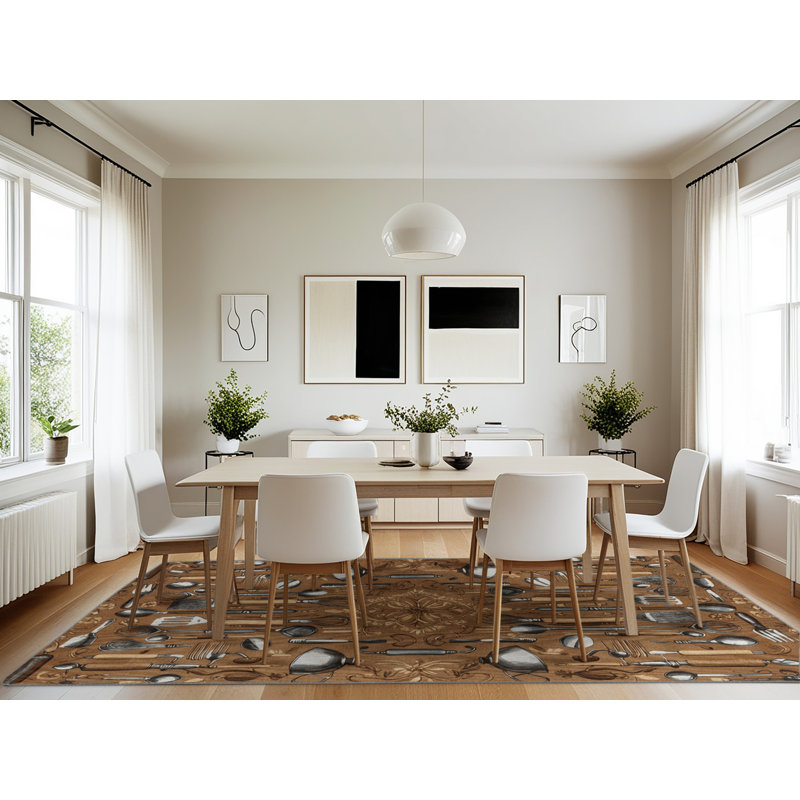 Tapis brun français lavable à la machine, Rectangle 7 pi x 10 pi