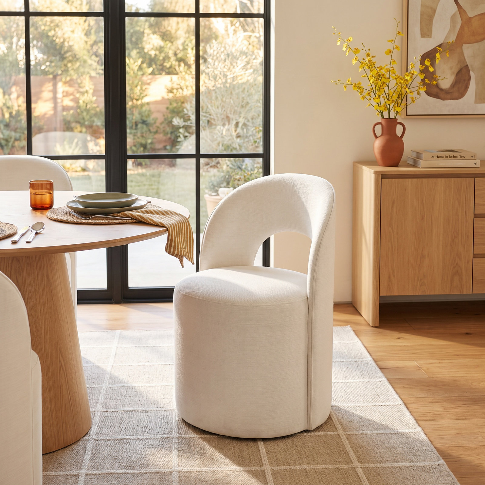 Neta Swivel Linen Dining Chair, Flannigan Cotton Tweed