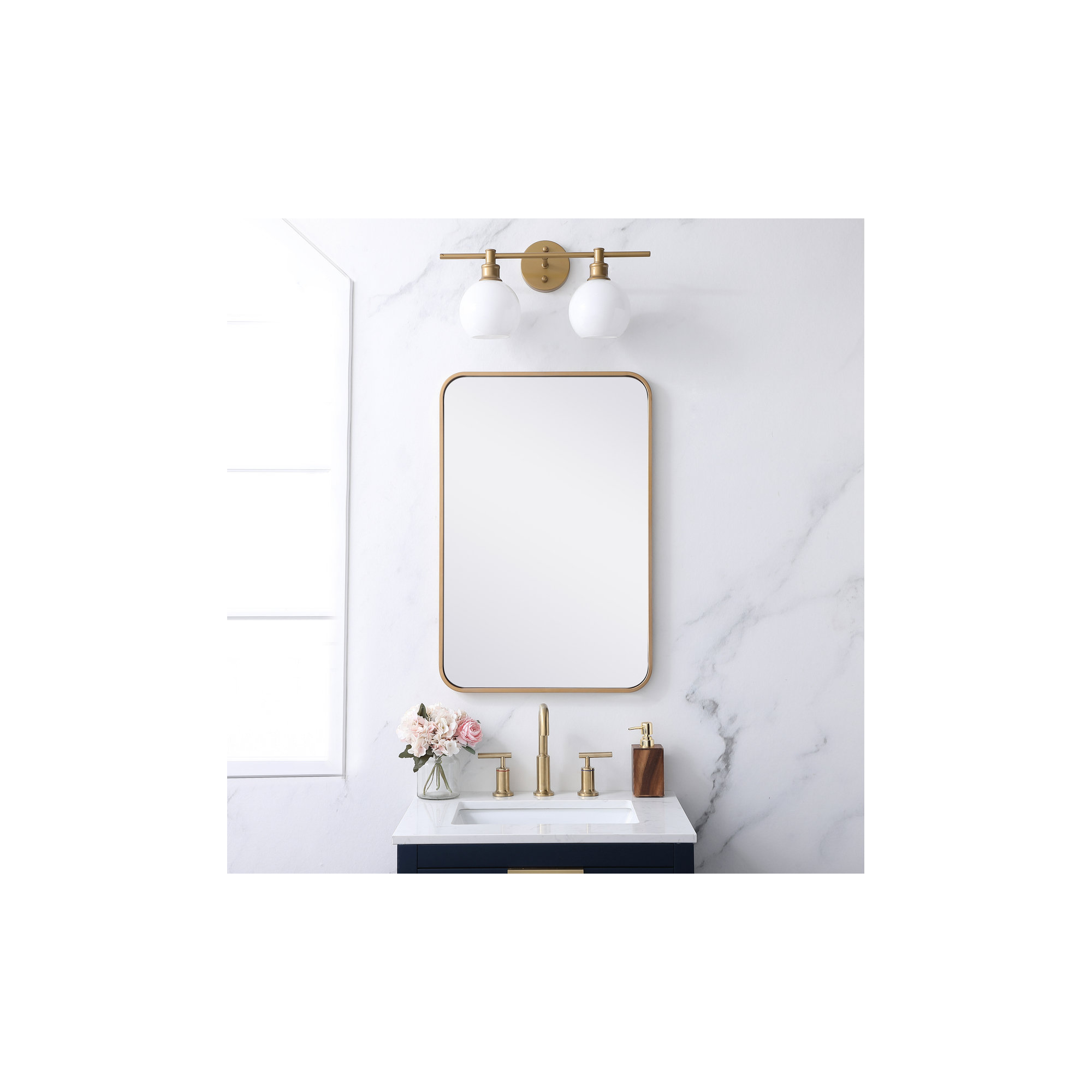 Sabine Metal Rounded Rectangle Wall Mirror, Brass, 30'' H x 20'' W