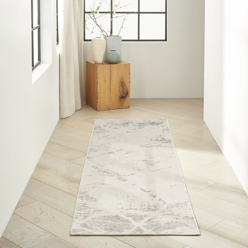 Tapis gris crème moderne captivant 7 pi 10 po x 9 pi 10 po Calvin Klein, Tapis de couloir 2 pi 3 po x 7 pi 3 po