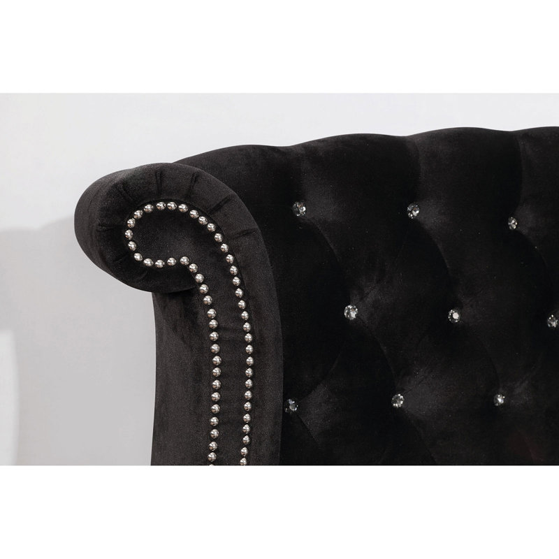 Lit plateforme tapissier Imamudeen, Grand, Noir