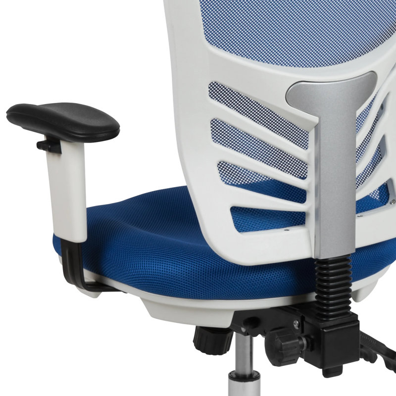 Siyer Mid-Back Mesh Ergonomic Office Chair with Adjustable Arms, Blue, White