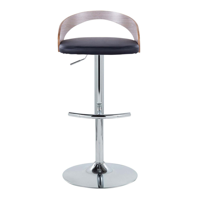 Ensemble de tabourets de bar réglables avec repose-pieds arrondi, Chrome / brun clair, Noir
