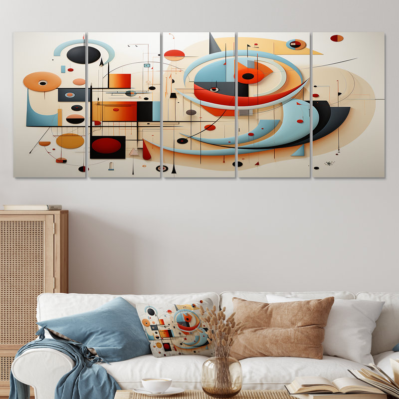 All That Jazz Geometric Expressionism - Midcentury, art mural 5 pièces, H 32 po x l 80 po