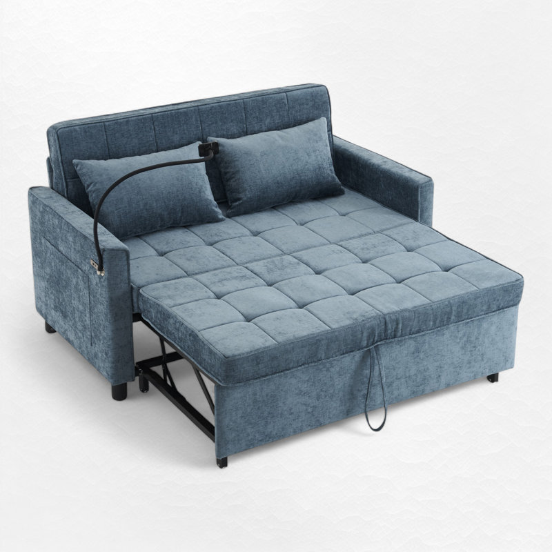 Canapé-lit gigogne escamotable avec ports USB, Bleu