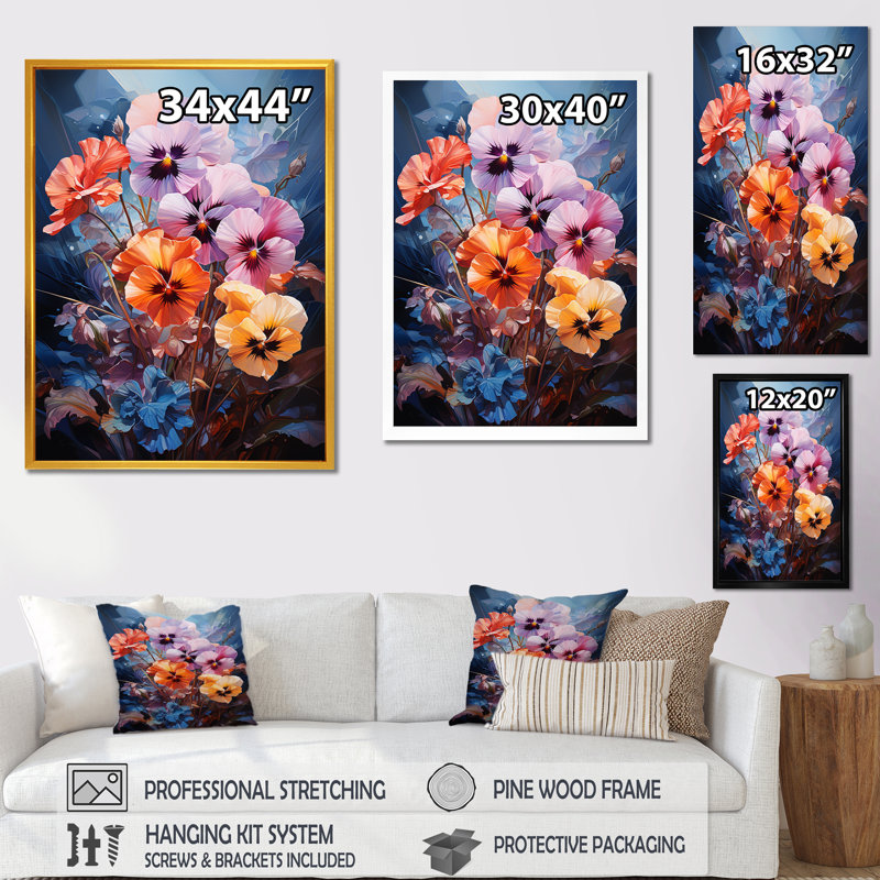 «Beautiful Pansie Blooms - Pansies», art mural, Cadre photo noir simple, H 40 po x l 30 po x P 1,5 po