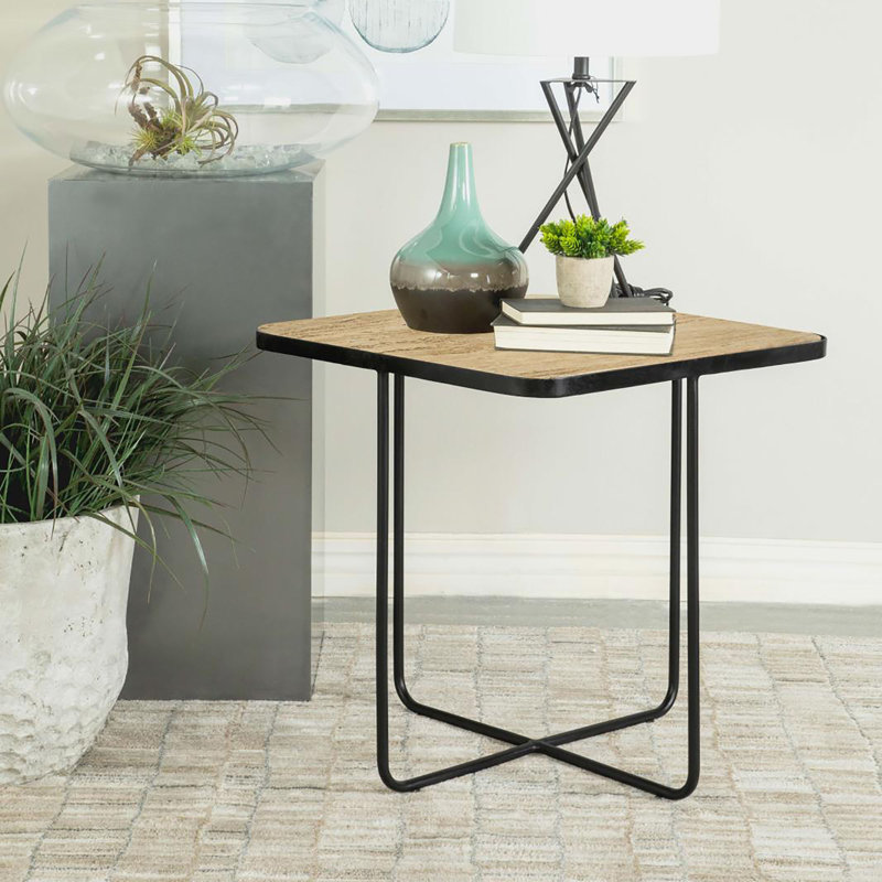 Table d'appoint en travertin et noir