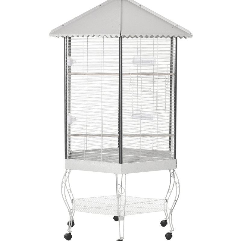 Cage à oiseaux 77 po, intérieur spacieux avec rangement, volière en acier, pratique