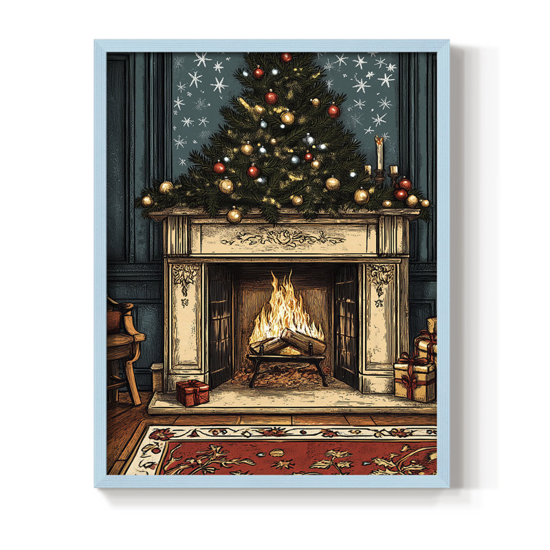 «Christmas Holiday Art», reproduction encadrée en bois massif, Blue, H 30 po x l 24 po