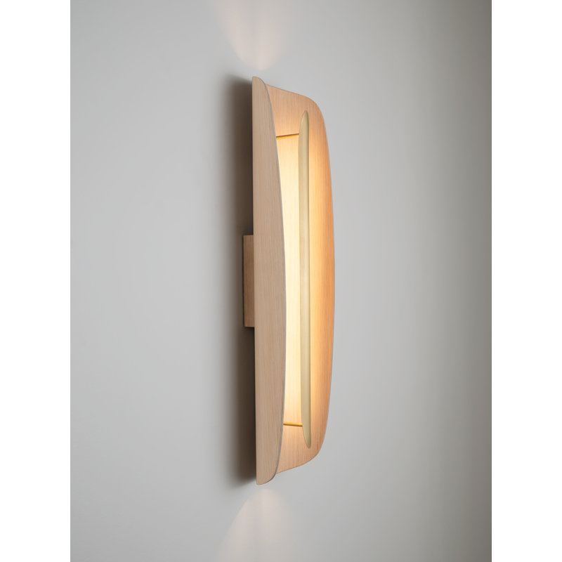 Grata LED Wall Sconce, Brushed Brass, White Washed Oak, 3500K - Cool White