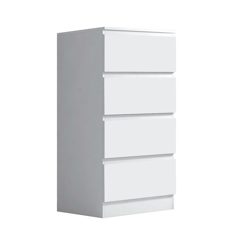 Carlton 4 Drawer Tallboy Chest Of Drawers. 40cm Wide. Matt Finish. Scratch Resistant. Modern No Handle Design., White