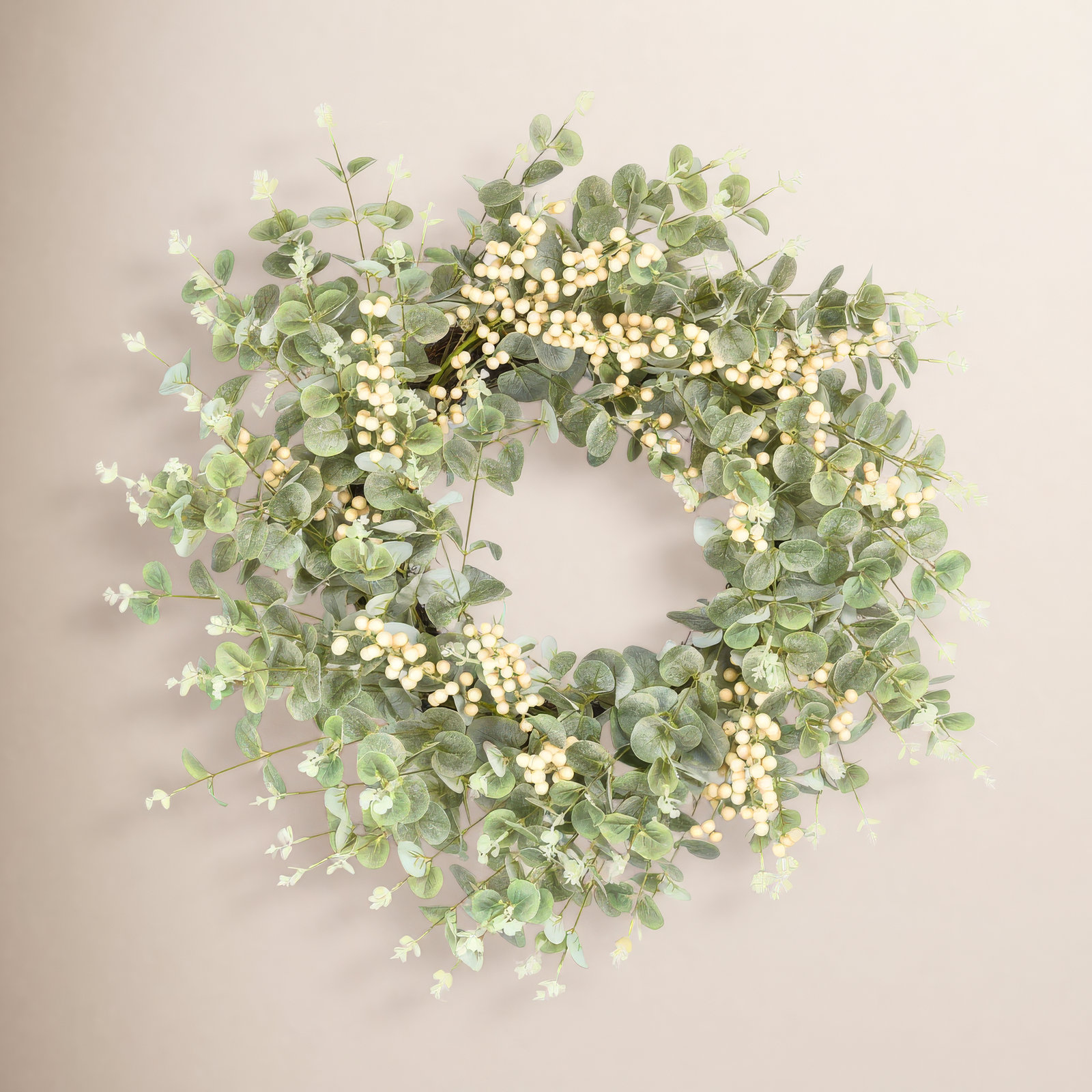 26" Handcrafted Berry Eucalyptus Wreath, Beige/Green 