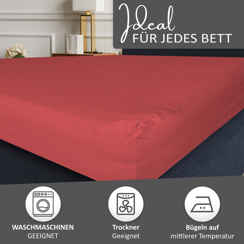 100% Cotton Jersey Knit Fitted Sheet, Super King (6'), Red
