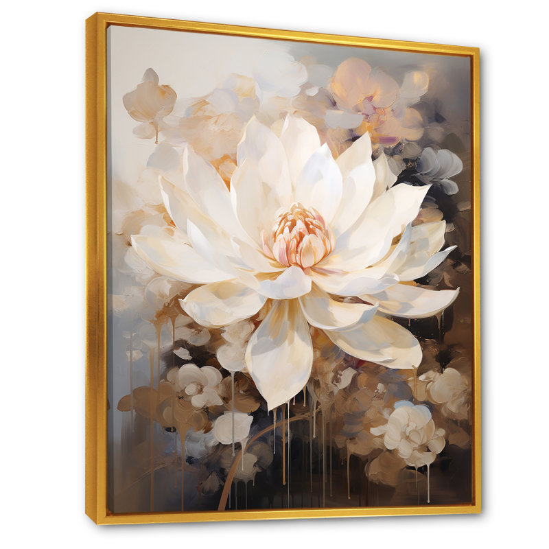 Rétro connexion de lotus sur toile, Cadre flottant doré, H 44 po x l 34 po x P 1,5 po