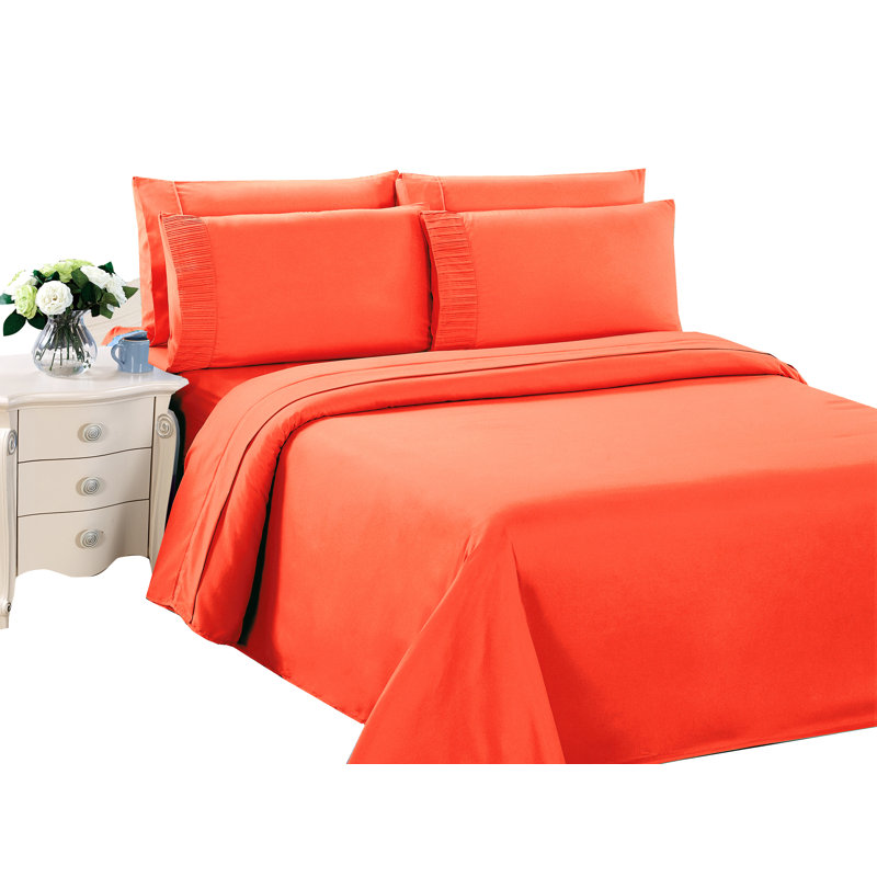 Ensemble de draps 6 pièces avec 4 taies d'oreiller plissés en rayonne de coton de toutes les saisons avec plis froids et soyeux Marina