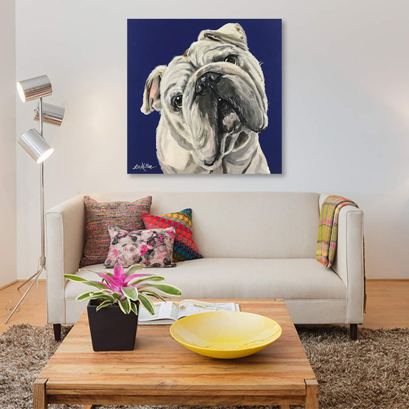 « english bouledogue on blue » par hippie hound studios, impression sur toile tendue, H 12 po x l 12 po x P 1,5 po