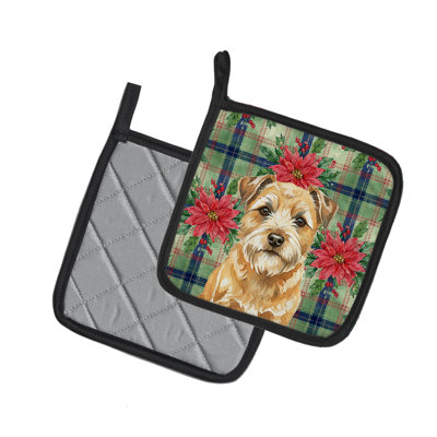 Wheaten Border Terrier Christmas Poinsettas Pair of Pot Holders