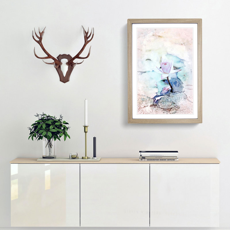 Pale Pink Water Lily in Abstract - Picture Frame Graphic Art Print, 36cm H x 27cm W x 2cm D, Oak Framed