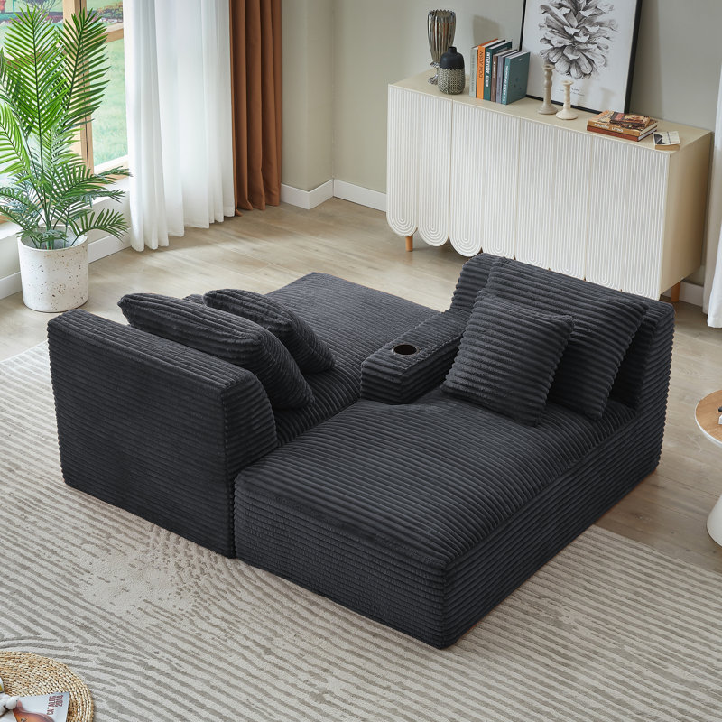 Méridienne double compressible avec porte-gobelets, Gris foncé