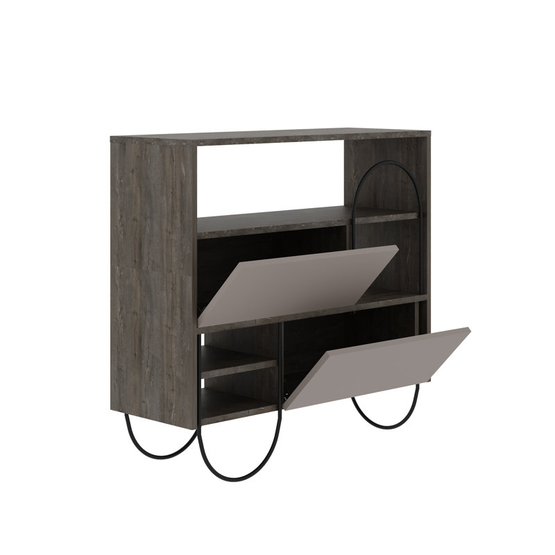 Norfolk 12 Pair Shoe Storage Cabinet, Dark Coffee/Light Mocha