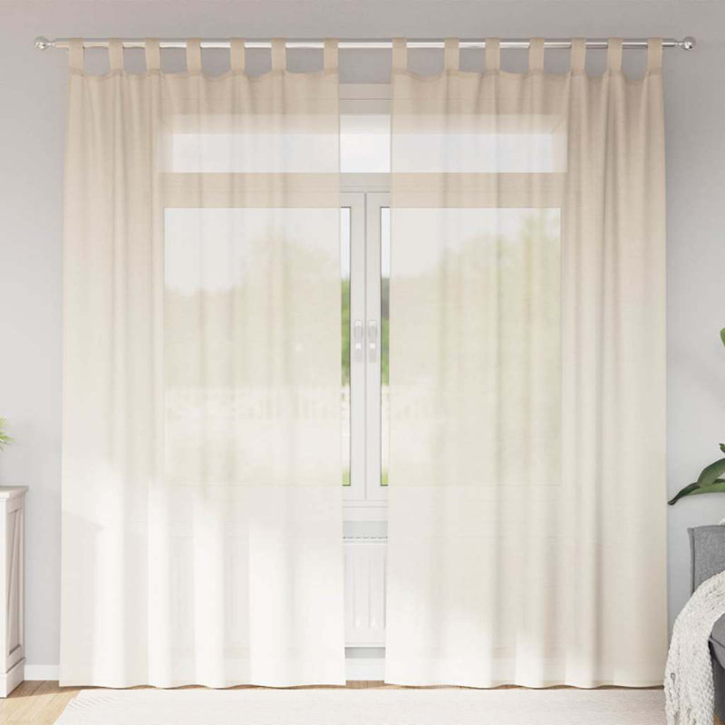 Voile Curtains With Tab Top 2 Pcs, Cream, 140cm Width x 245cm Drop