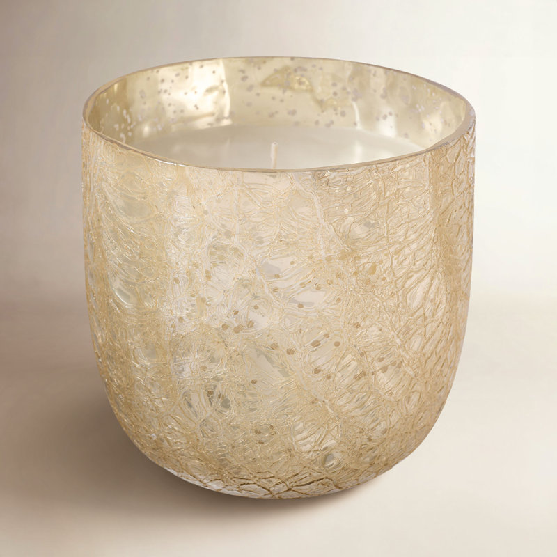 Large Boxed Crackle Glass Candle, Winter White, Large Boxed Crackle Glass
