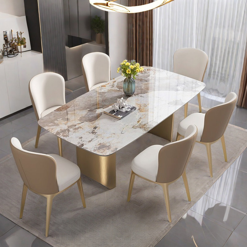 Modern simple rectangular home dining table sets, 29.5"H x 63"L x 35.4"W