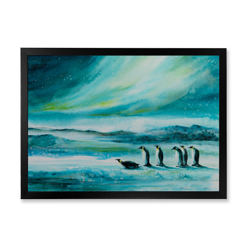 «Penguins Ice Landscape», impression sur toile encadrée, Cadre photo noir, H 8 po x l 12 po x P 1,5 po