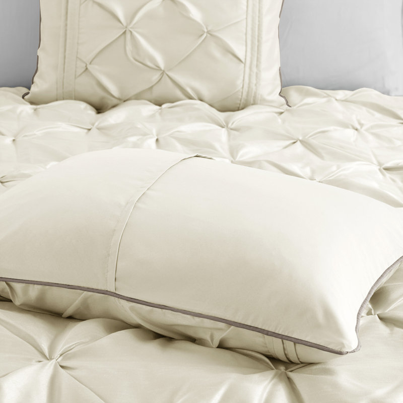 Ivory Queen 7-Piece Tufted Comforter Set with Stripes