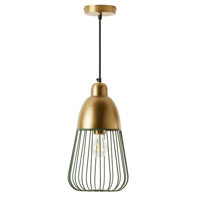 8.25"W Taylor Industrial Cone-Like Shade Pendant, Gold, Emerald Green