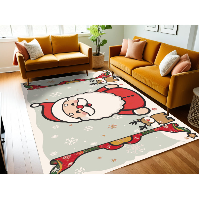 Tapis de vacances d'hiver de Noël lavable The Holiday Aisle®, Rectangulaire 7 pi x 10 pi