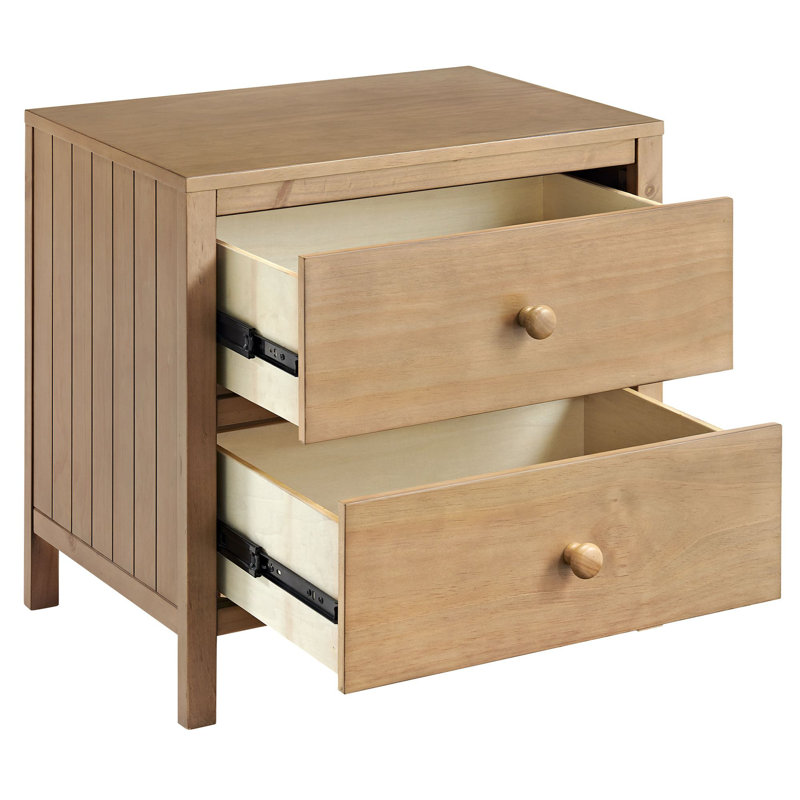 Honey Wood 2 Drawer Nightstand with Felt Lined Top Drawer