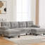 Chenille en forme de U gris avec deux méridiennes, poches de rangement et coussins d'accoudoirs pour la détente de canapé modulaire-842028851
