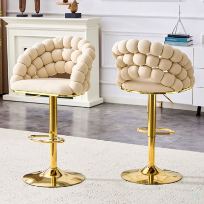 Ensemble de 2 tabourets de bar en velours avec pattes, chaises de bar réglables capitonnées pour îlot de cuisine et bar pour la maison